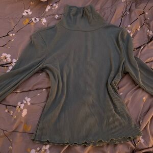Ribbed Turtleneck Sweater in Green